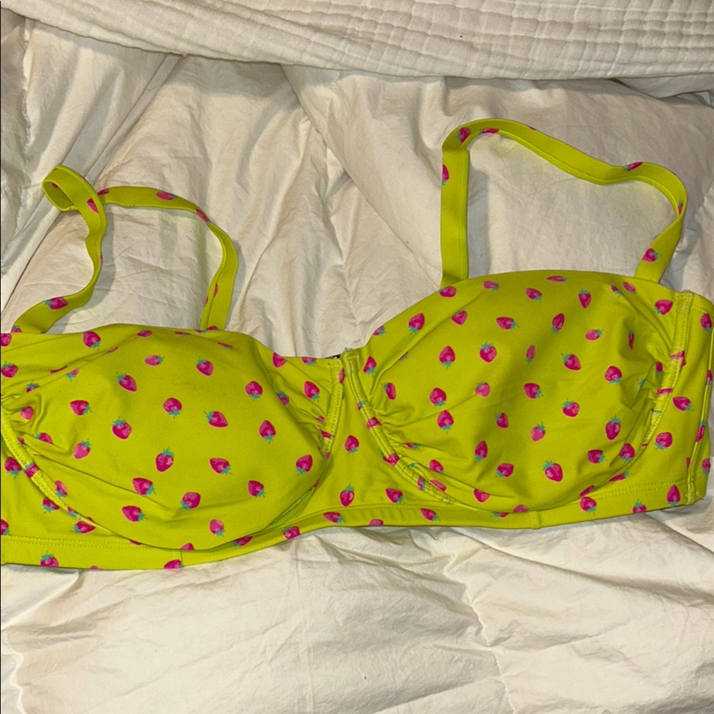 Lime Green Bikini Top with Pink strawberries